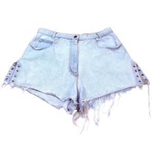 True Blue USA Denim Cut Off Shorts Women 30 Light Wash Grommet Frayed Vintage